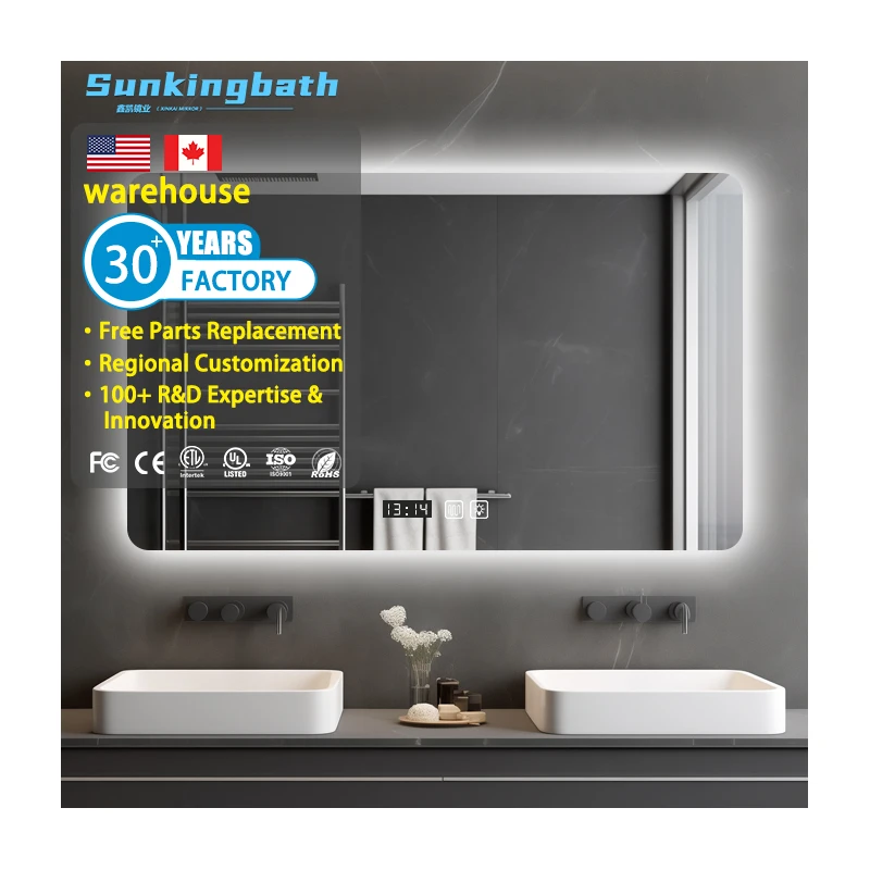Three Colors Touch Makeup Mirror Illuminated Logo Wall Mount Bath Mirror With Light Illuminated Bathroom Use