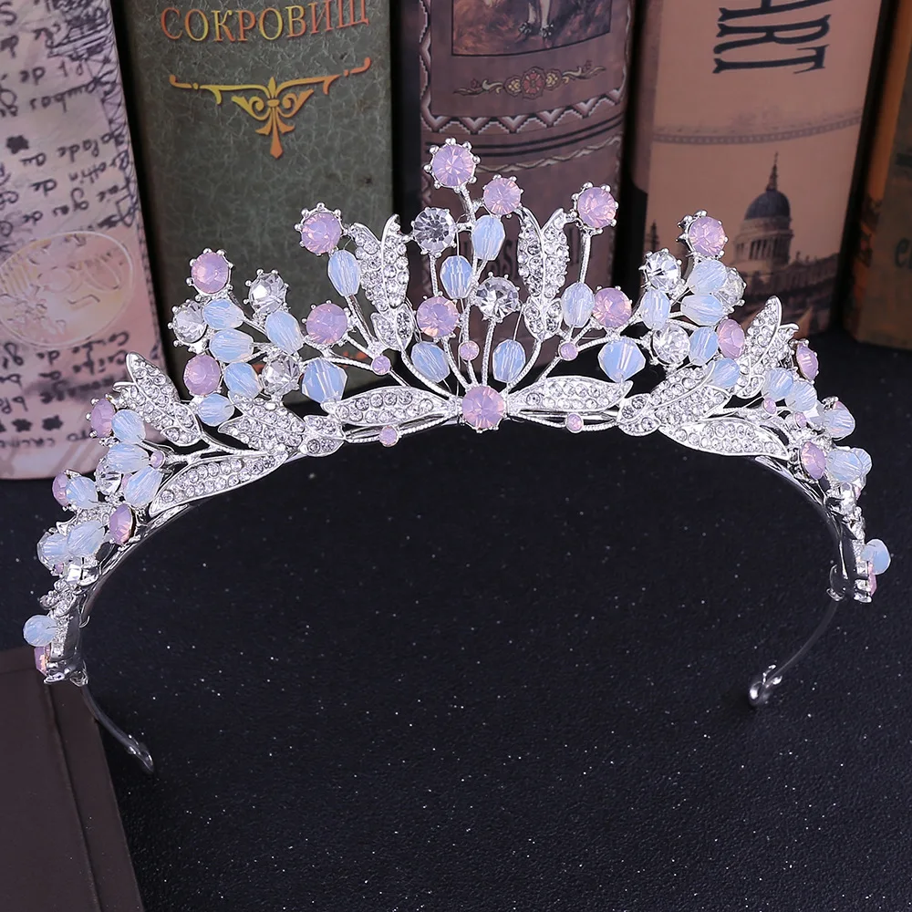 Vintage Leaf Tiara Crown Handmade Alloy Crystal Rhinestone Bridal Hair Accessory 