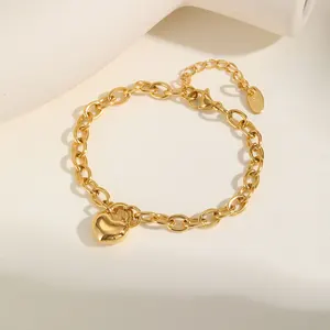 Hot Selling 18K Gold Plated Rust-Proof Heart Lock Pendant Bracelet Waterproof Stainless Steel Chain Bracelets for Women