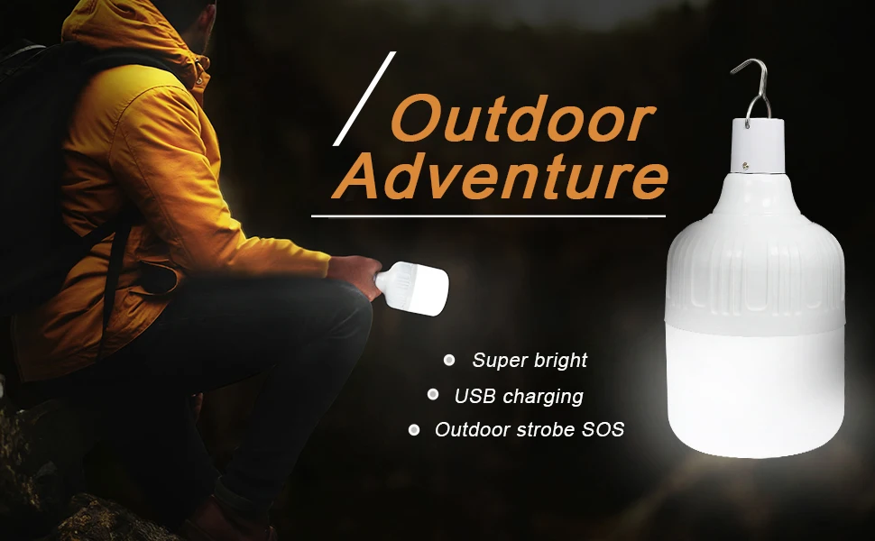 Home and outside night lighting 60w USB rechargeable emergency LED bulb light lamp