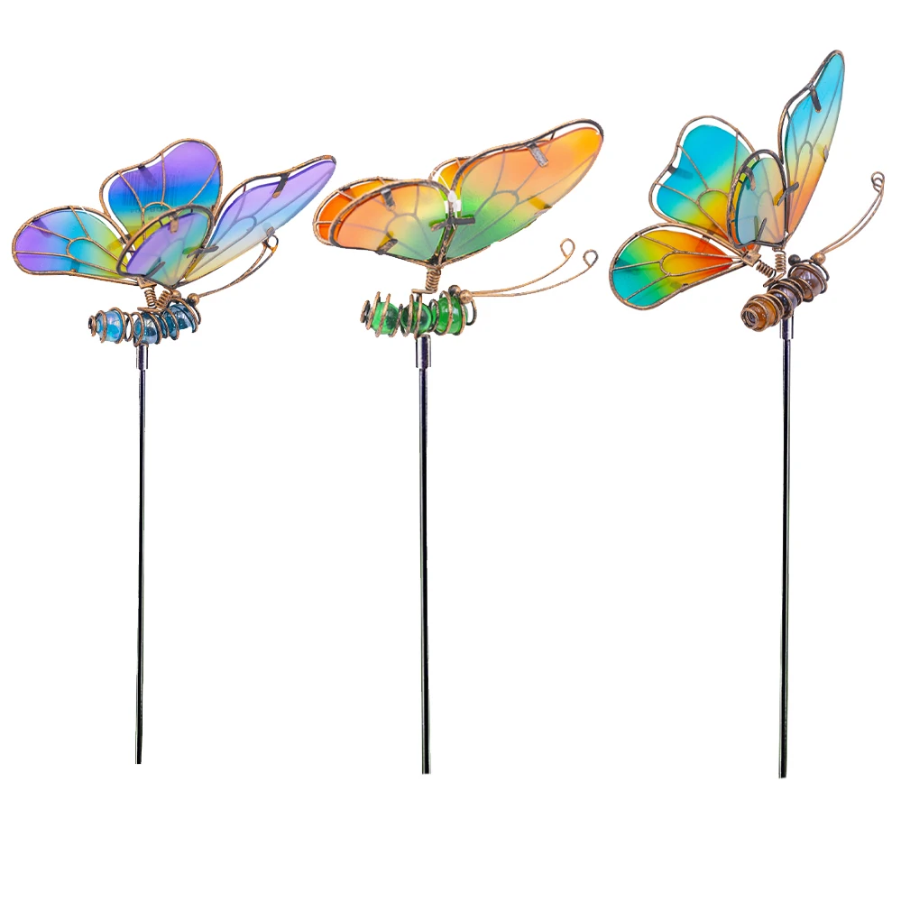  Farm Sets 3 Pack Home Metal Glass Butterfly  Stake