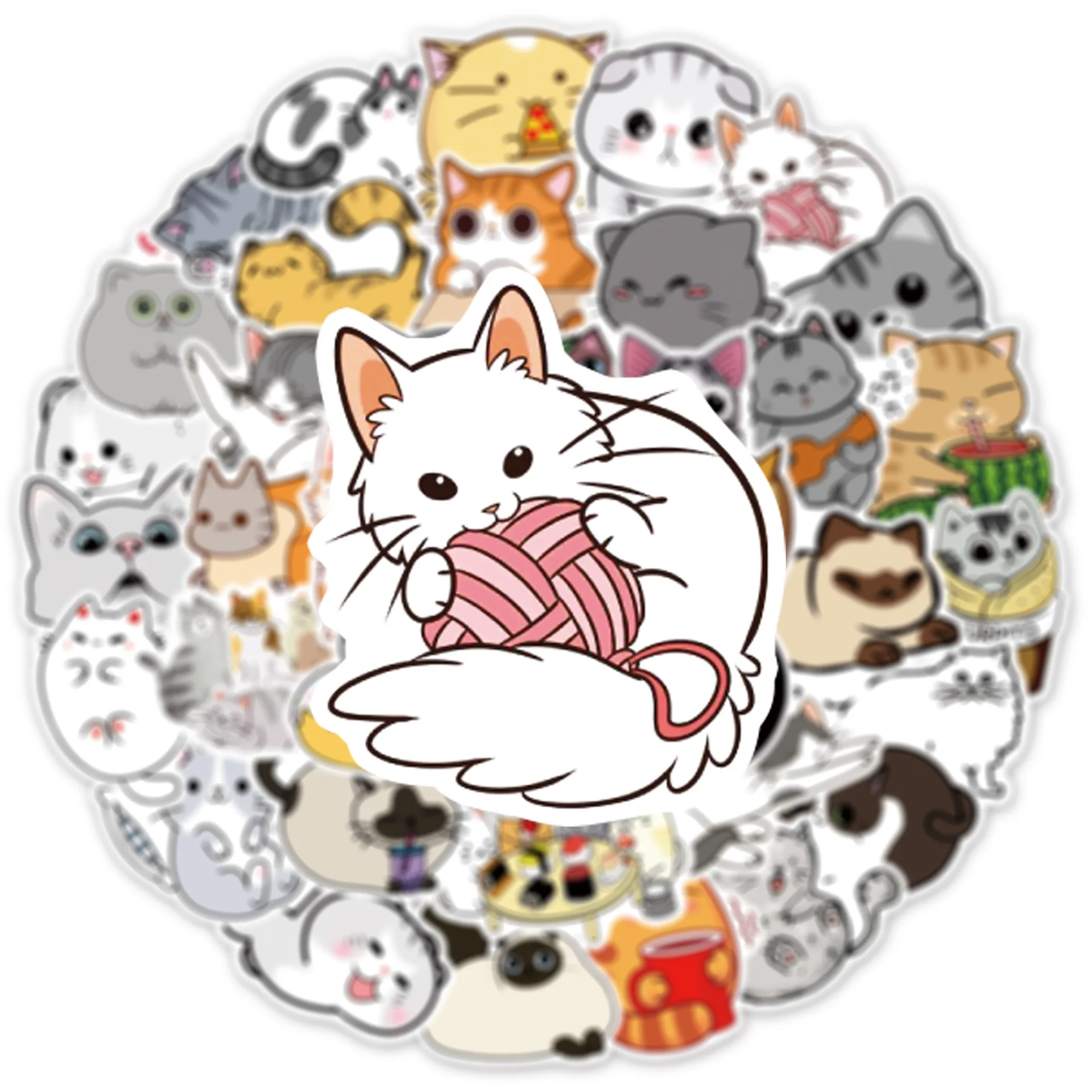 Funny Kawaii Cat Stickers - 50 Pcs Waterproof Vinyl for Laptops, Phones ...