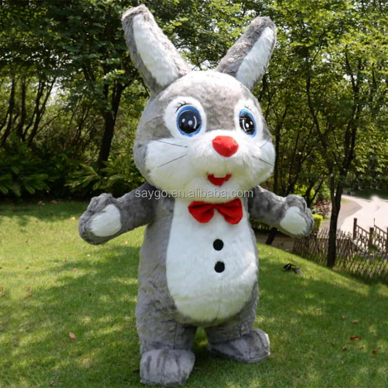 Grey Lovely Inflatable Giant Rabbit Plush Walking Parade Performance Funny Giant Black Inflatable Rabbit Bunny Mascot Costume