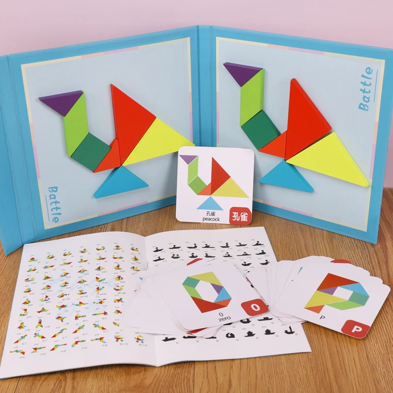 Multifunctional Creative Shape Puzzle Montessori Toy 3D Wooden Craft Battle Tangram Puzzle