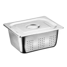 Rectangular Thickened Stainless Steel Punching Bowl with Hole Sieve Drain Meal Basin Buffet Steaming Plate Insulation Boxes