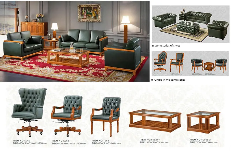 High-quality Leather Sofa Villa Business Negotiations Reception Lounge Elegant Classic Luxury Leather Sofa Set