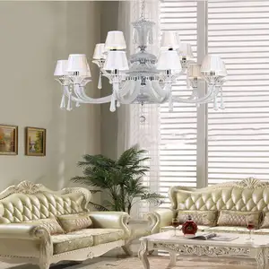 European Style Indoor Home Living Room White Shade Modern Crystal Prices Chandelier for Restaurant