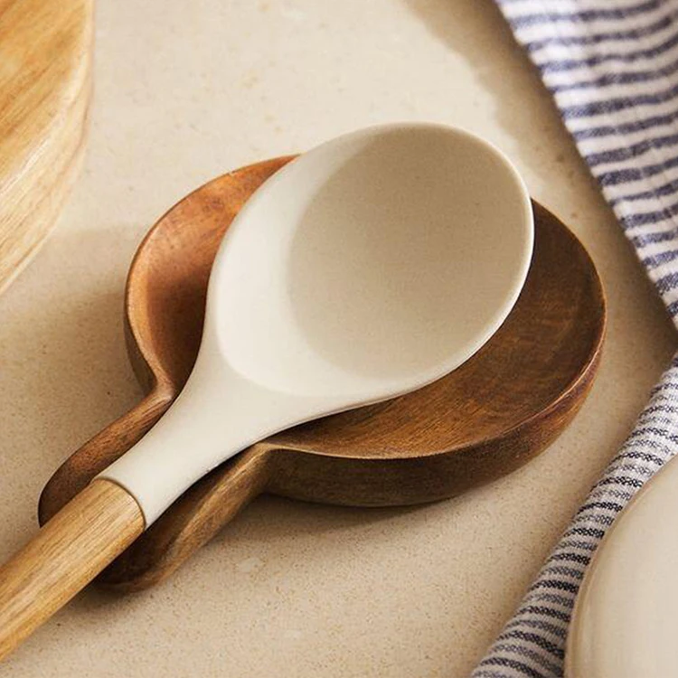 Natural Cooking Wooden Spoon Holder Kitchen Utensil Acacia Wood Spoon Rest