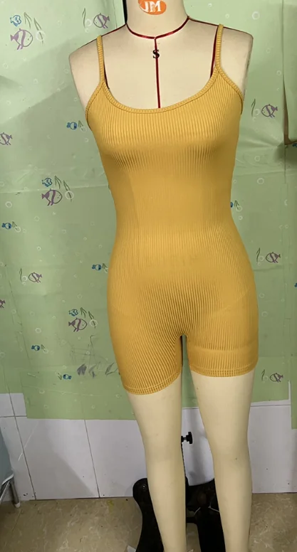 2024 Women Knit Romper Sleeveless Spaghetti Strap Plain High Elasticity  Casual Women One Pieces Short Jumpsuits Sets for Women