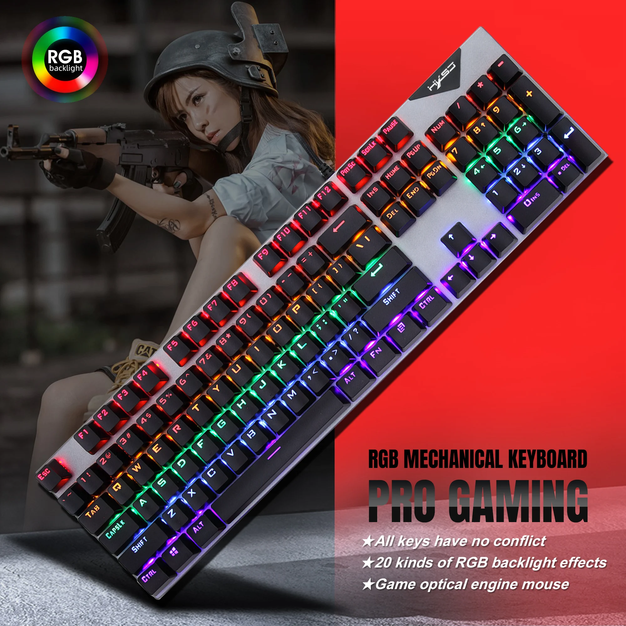 104 Keys Gaming Keyboard Wired Keyboard Rgb Matching Backlit Mechanical