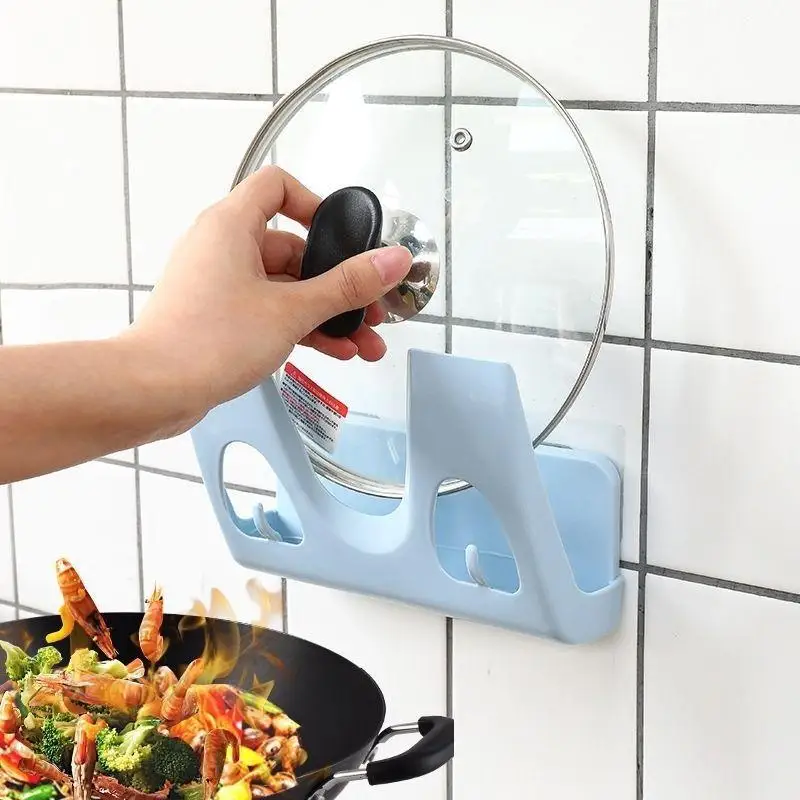 Factory direct kitchen multi-functional perforation-free wall hanging plastic rotatable pot lid rack cutting board rack