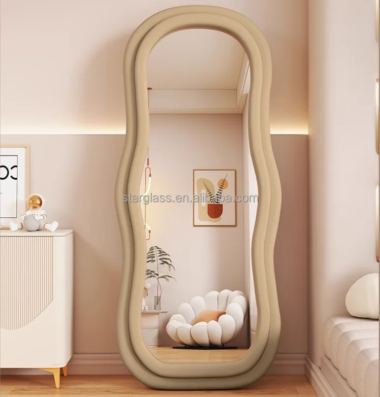 Custom Modern Style Luxury Arch Irregular Big Full Length Body Large Mirror Long Wavy Home Decor Wall Mirrors