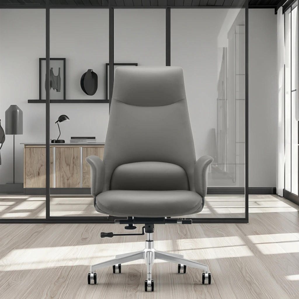 Modern Ergonomic Breathable Leather Conference Room Chair with Adjustable Height and Fixed Headrest 6