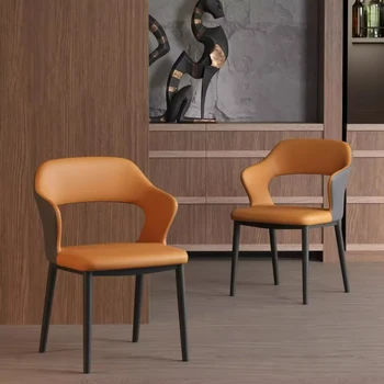 French Style 1Pc Leather Dining Chair with Backrest, Hollow Design, Suitable for Clubhouse Hotel Western Restaurant Cafe