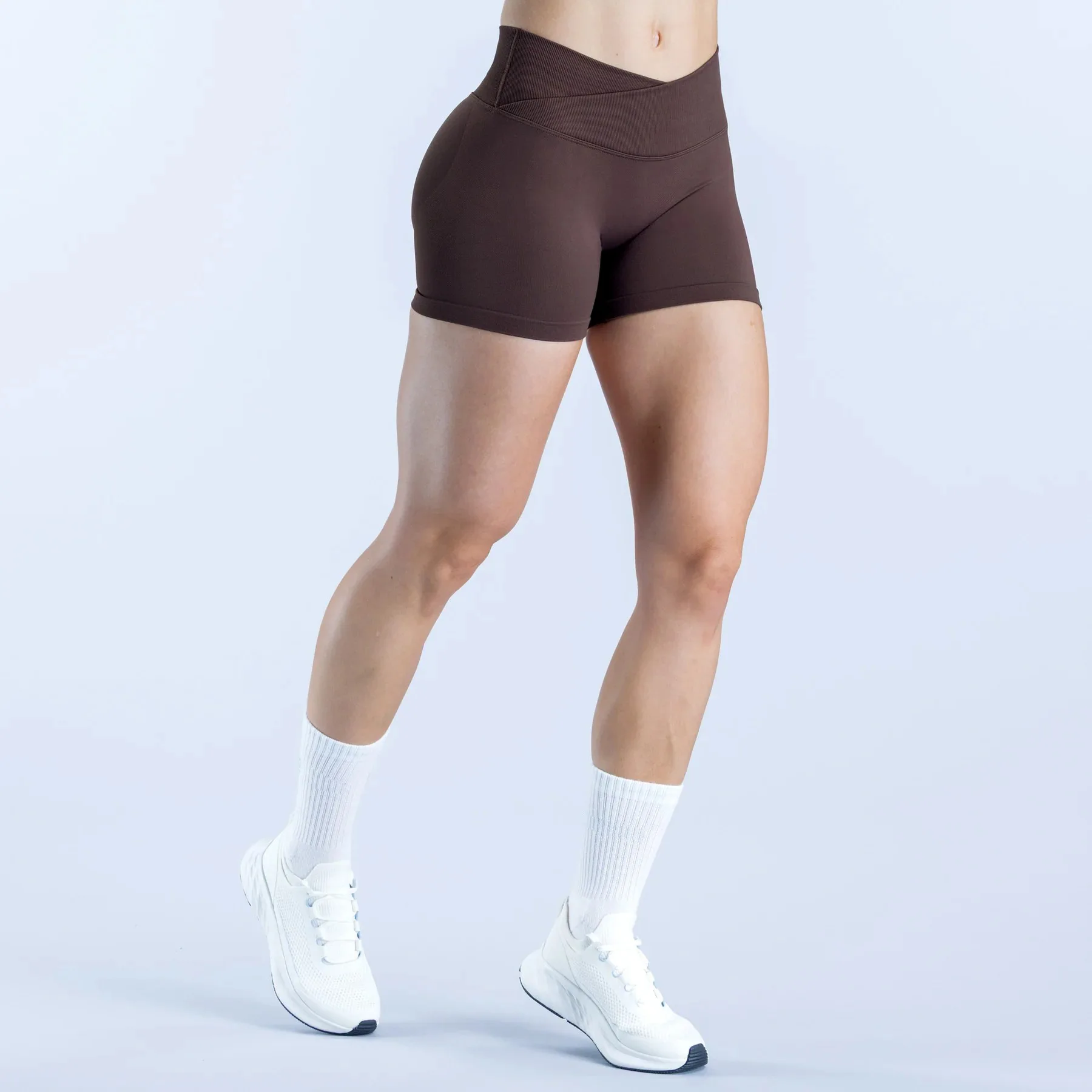 Selling Seamless Yoga Shorts Cross-Waist Ruched Butt-Lifting Mid-Waist Casual Style Hot  detail