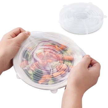 6-Piece Silicone Fresh-Keeping Cover for Microwave Bowls Stretch Lids for Bottles Cups Refrigerator Wrap for Home Kitchen Use