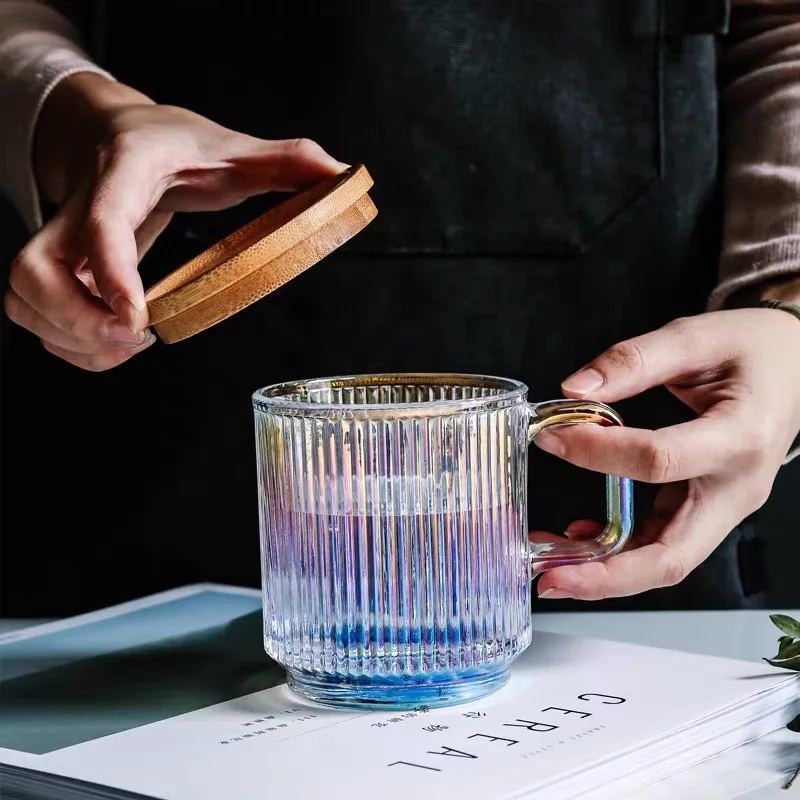 Lysenn Iridescent Glass Coffee Mug with Lid - Premium Classical