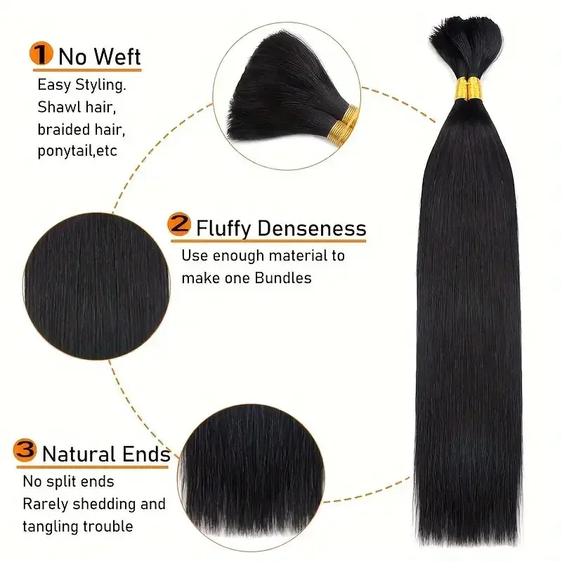 Straight Brazilian Virgin Human Hair Bulk for Braiding No Weft Braids Natural Black_voghion.com