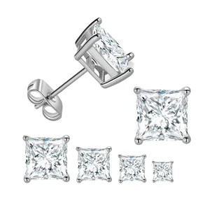 For SE305 925 Sterling Silver Princess Cut Cubic Zirconia Stud Earrings Rhodium Plated Trendy Wholesale Weddings Gift