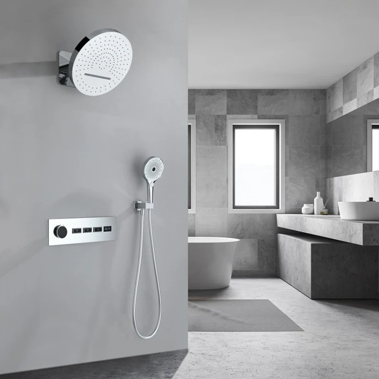 Juego de mezclador de ducha con pantalla digital oculta, montado en la pared, frío y caliente