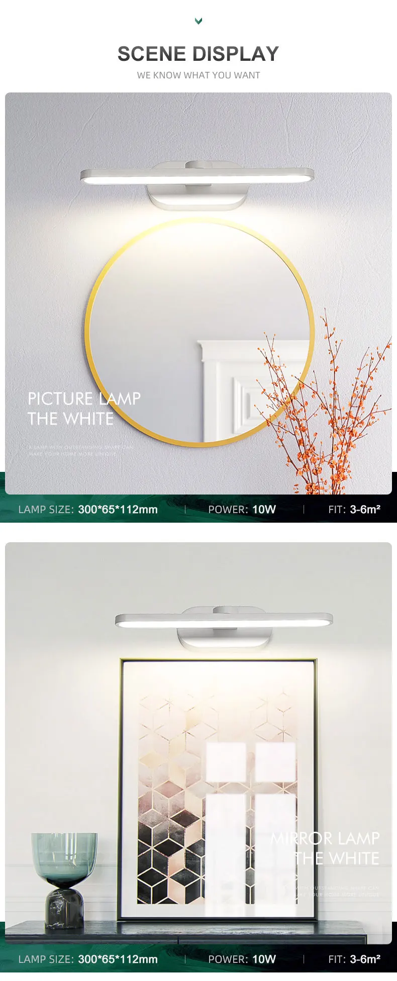 Amazon Hot Sale indoor LED Mirror Aluminum Acrylic Hotel IP20 Wall Lamp IP44 White boby Bathroom Light