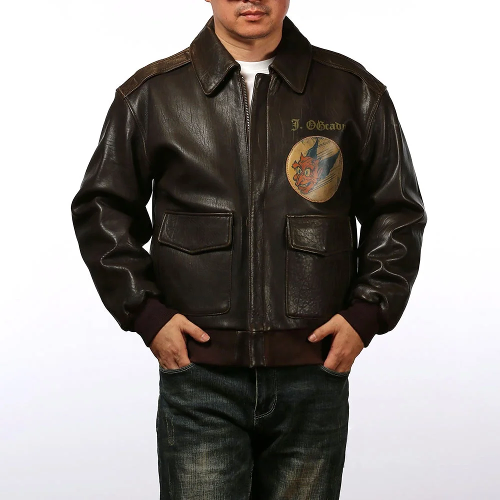 Winter Custom Dark Brown Sheepskin Bomber Jacket for Men - Plus
