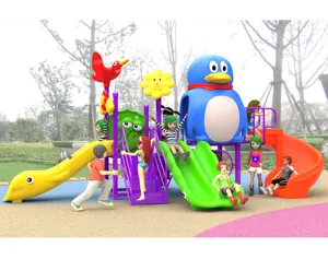 Penguin Indoor and Outdoor Playground Slide with Playhouse