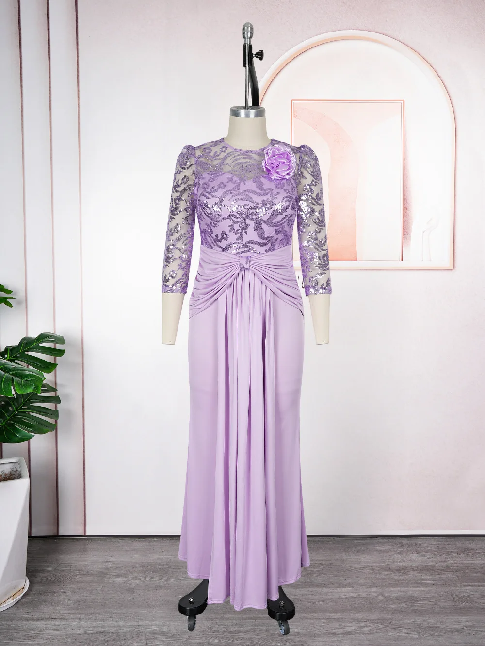 Women's Round Neck Sequin Lace 3/4 Sleeve Maxi Dress Plus Size Womens Dresses  African Sehe Fashion| Alibaba.com