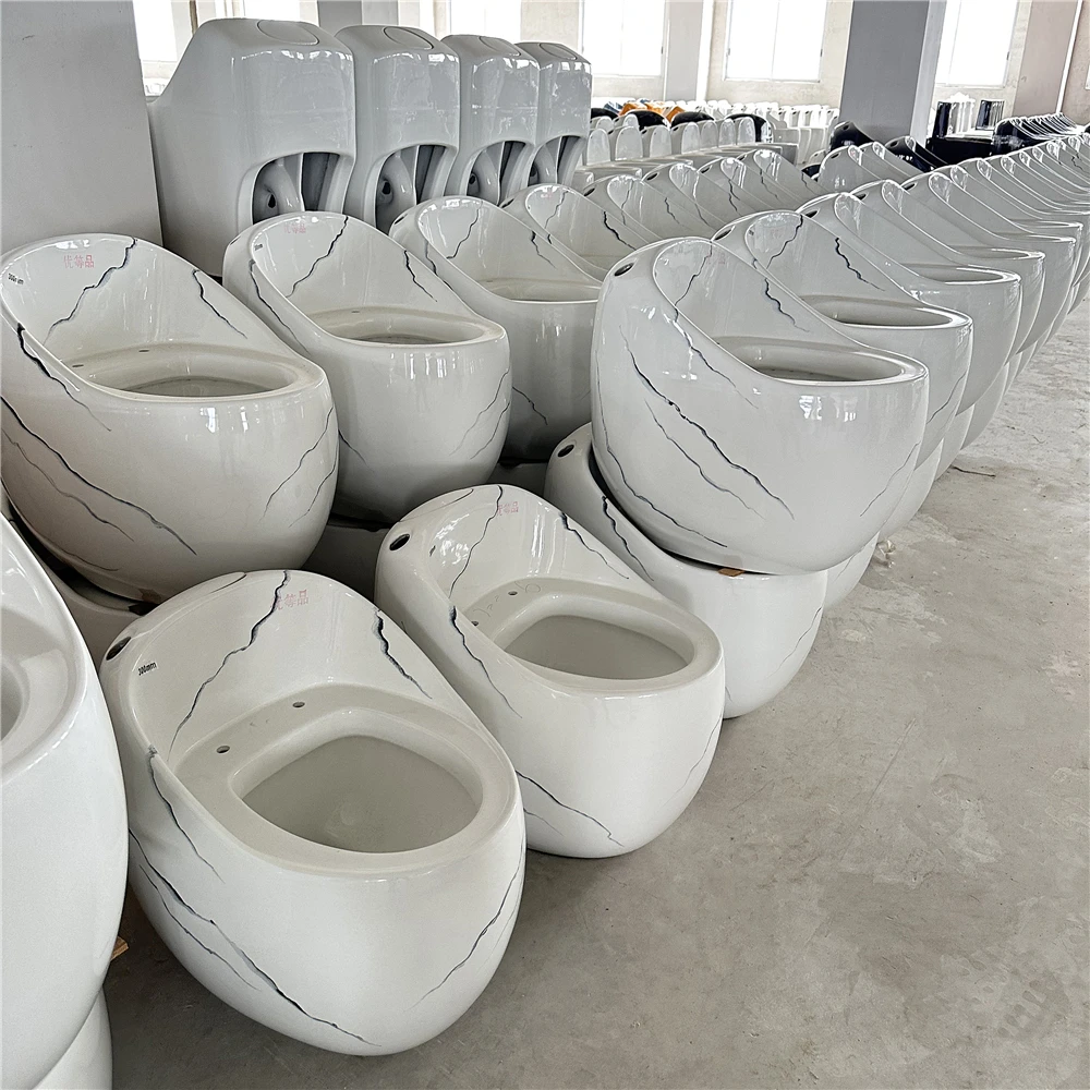 Marble design bathroom round colored water closet floor mounted one piece wc ceramic egg shaped toilet bowl supplier