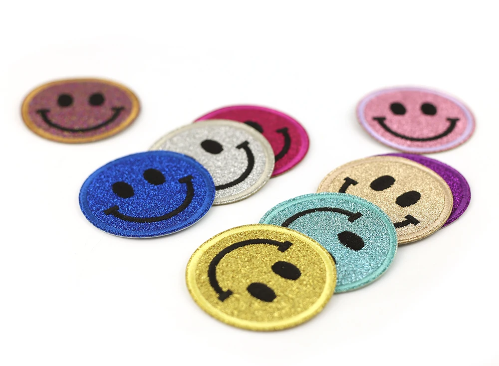 2.5inch Iron On Glitter Smiley Face Patches Trendy Design Diy ...