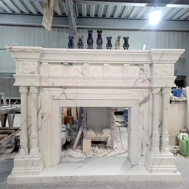 Luxury Home Marble Fireplace Decor Custom calacatta  White Marble Fireplace Mantel