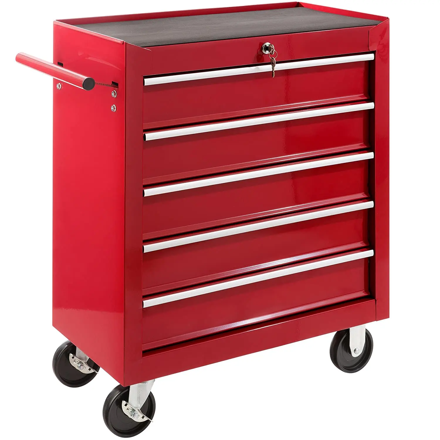 Red 5 Drawers Carbon Steel Tool Cabinet/ Tool Box/Tool Trolley  on Wheel with Handle for Workshop Garage Automotive Storage