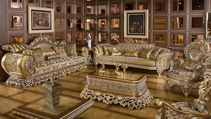 Luxury Home Lounge Large High Quality Royal Solid Wood Velvet 3 Seater ...