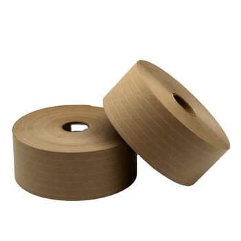 Kraft Paper Printed Packing tape Reinforced Gummed Tape Eco Friendly Brown Biodegradable water activated Tape With Logo