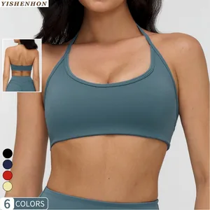 YSH Women's Custom Logo Fitness Yoga Bra Fashionable Breathable Underwear Sport Halter Backless High Support Running Bra