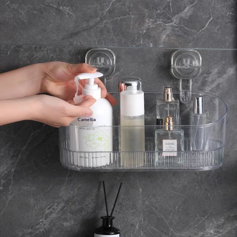 Plastic Suction Cup Non-Folding Single Tier Punch-Free Seamless Wall-Mounted Bathroom Storage Rack