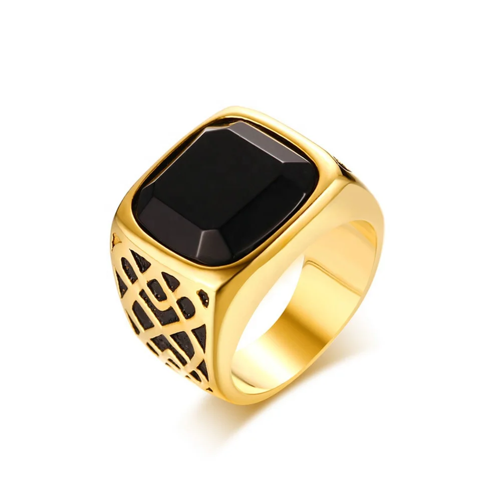 popular european ring wholesale gold plated black agate