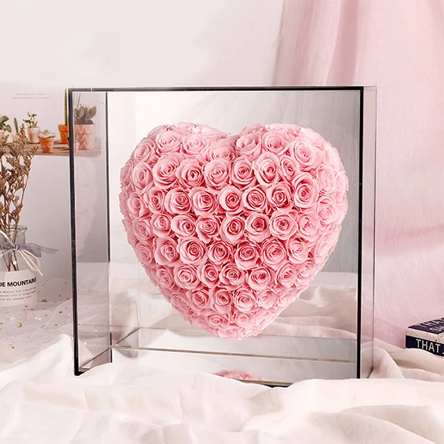 Wholesale Luxury Heart Shape Flower Gift Box Preserved Roses In Acrylic