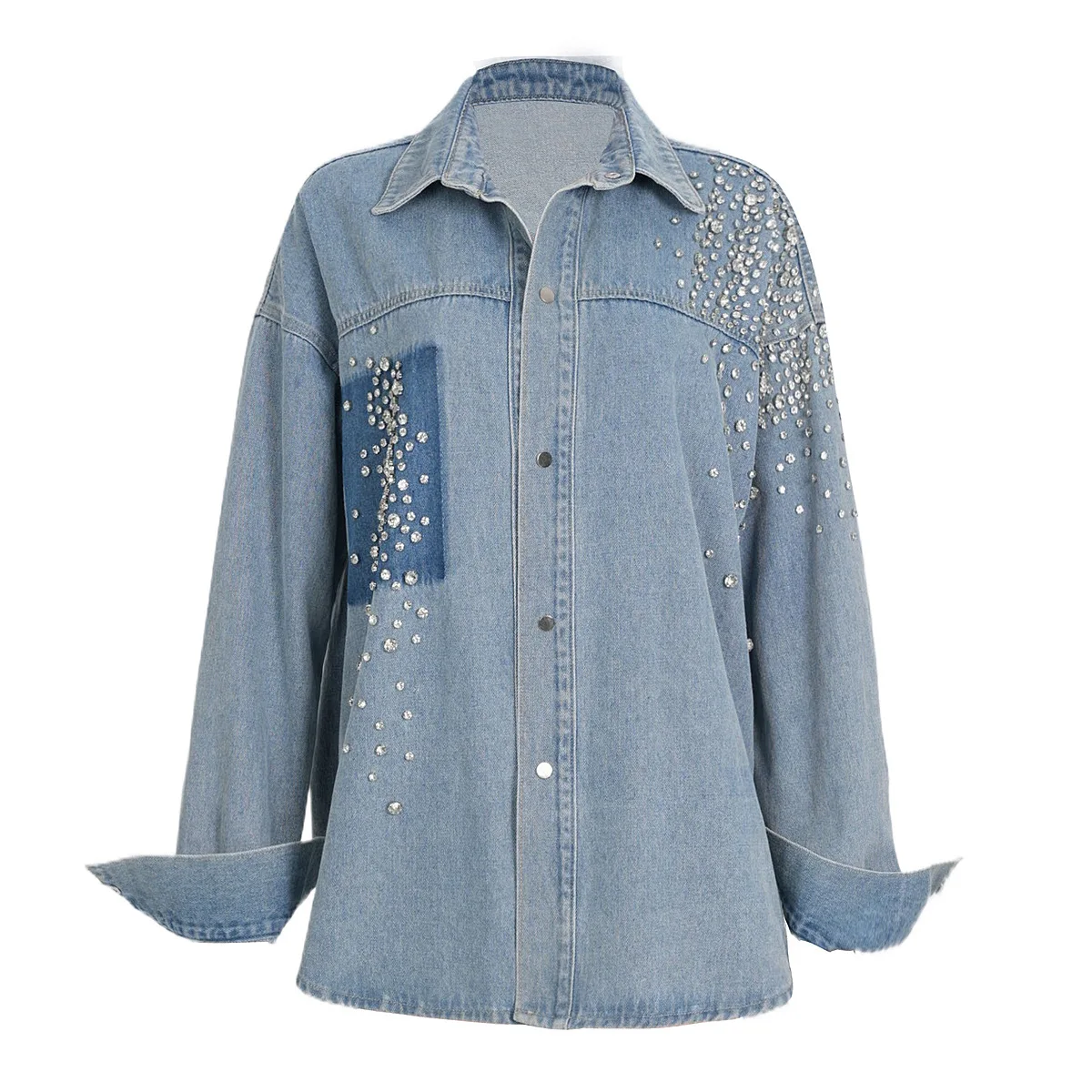 Fashion Street Wear Custom ODM Blue Jean Outdoor Motorcycle Diamond Jacket Women Rhinestone Denim Jacket