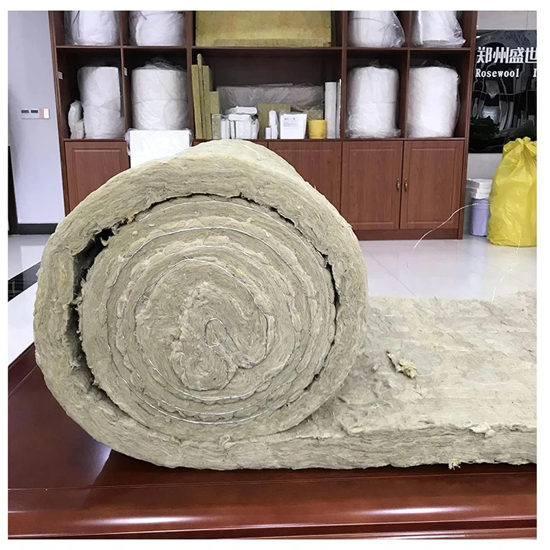 Good Performance Rock Wool Insulation Blanket 80kg/m3-100kg/m3 Density 5m Length with Wire Mesh Durable Felt Roll