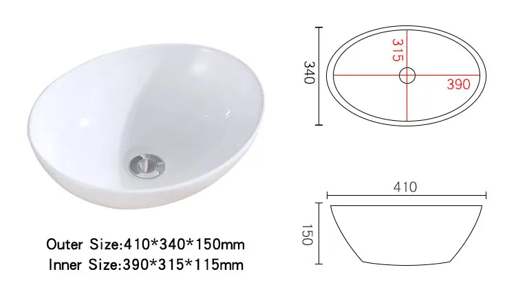 Hot Sale White Oval Shape Vessel Sink Table Top Bathroom Ceramic ...