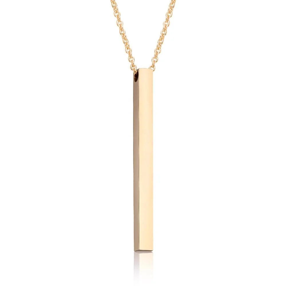 Wholesale Diy Stainless Steel Diamond Trendy Link Chain Blank Customize Personalized Engraved Pendant Bar Necklace