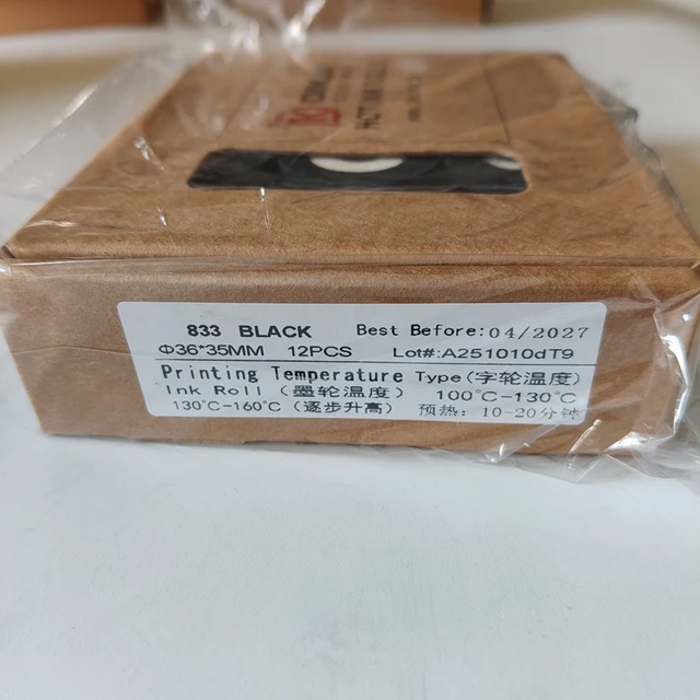 DIKAI833ink 36x35mm Black Hot INK Roll for Roller Transfer Printing Coding Machine with 130-160C Temperature and Pillow Packing 3
