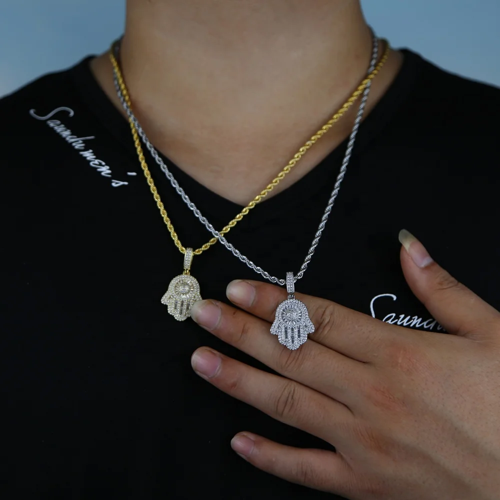 Colar de corrente Hamsa em zircônia cúbica para homens e mulheres, image size:1000x1000
