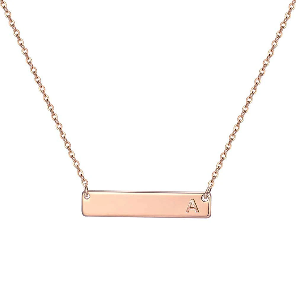 18k Gold Bar Initial Necklace For Women 