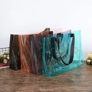 New Style PVC Tote Bag Large Capacity Transparent Clear Jelly Shopping Bags for Beach Travel Grocery Promotional Gift Bag