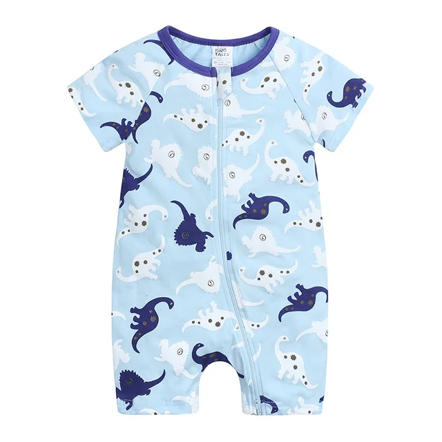 Customize High Quality Summer Short Sleeve 100% Cotton Romper New Born Cloud Print Double Zipper Bodysuit Boys' Romper