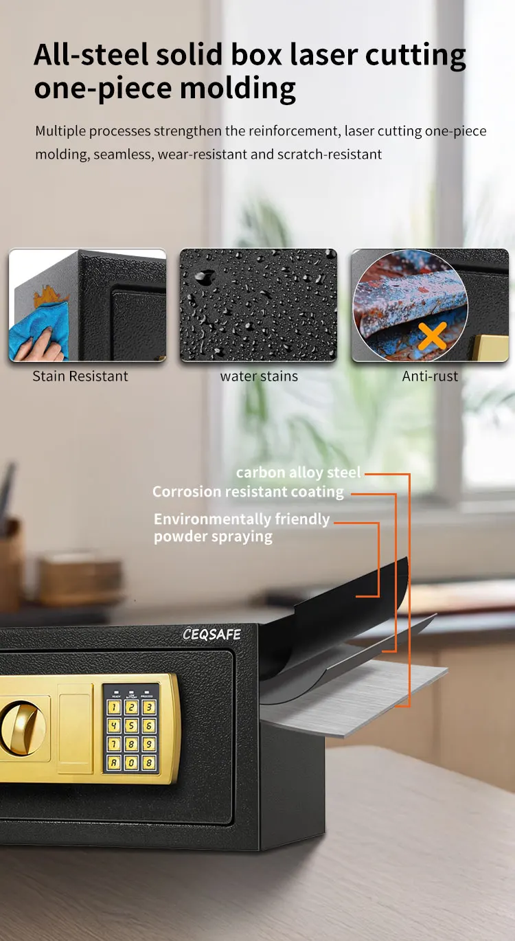 CEQSAFE High Quality Box Hotel Deposit New Lock Open Battery Dead Portable Security Steel Mini Safe Box details