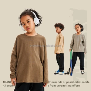 Children's Long Sleeve Top Apparel Customizable 230g Cotton Basic Shirt Layering Tee Plain Colors OEM