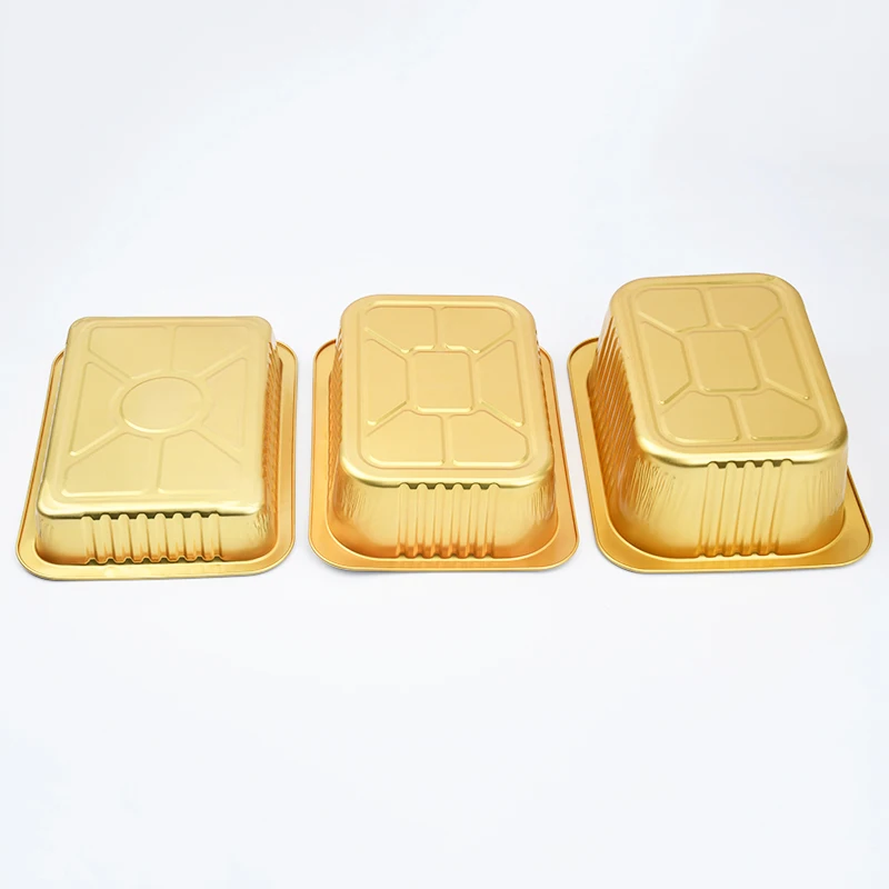 Smooth Wall Gold Disposable Tin Foil Packaging Tray Fast Food